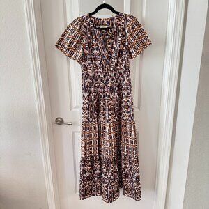 NWOT Anthropologie Maeve Somerset Maxi Dress Size Medium Color Blue Orange White